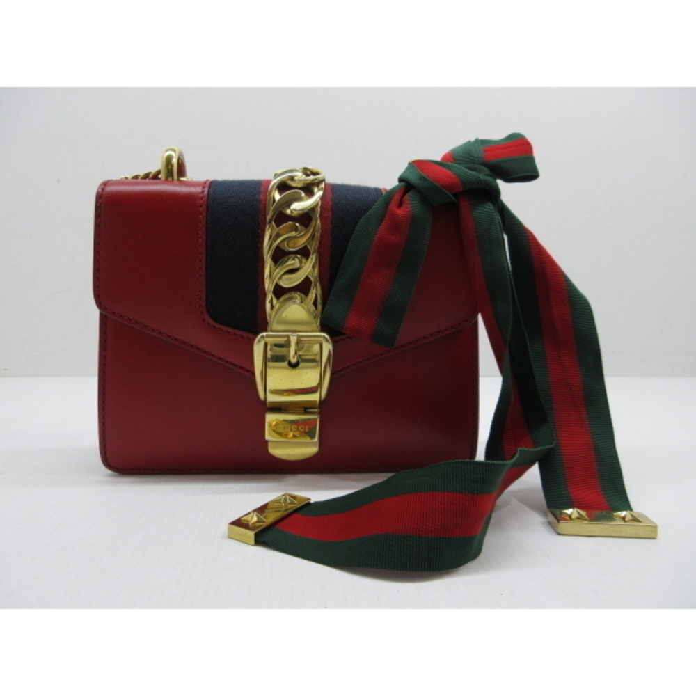 GUCCI Sylvie Leather Chain Bag Red